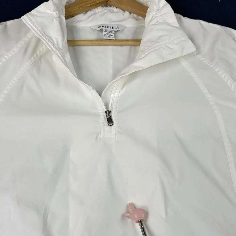 Athleta Advantage Poplin Top Women M White 1/4 Zip Back Yoke Water Repellent Gym - Picture 7 of 9